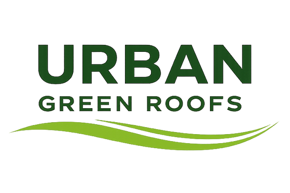 Logo for Urban Green Roofs with green text and a green line on a white background