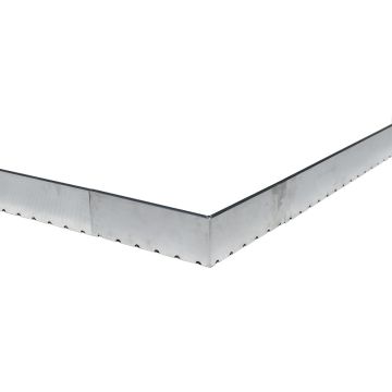 A close-up of a metallic silver aluminum corner profile with a perforated edge, shown on a plain white background.