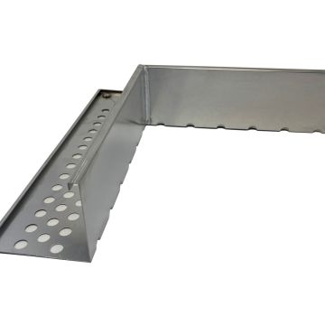 A silver metal L-shaped channel or trim piece with a perforated circular hole pattern on one side, shown on a plain white background.