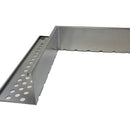 A silver metal L-shaped channel or trim piece with a perforated circular hole pattern on one side, shown on a plain white background.